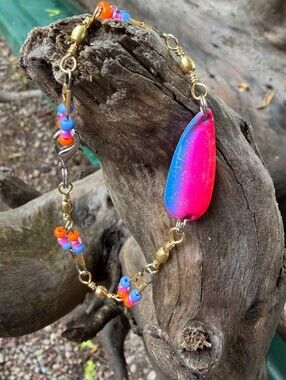 NEW Handmade Fishing Lure Swivel Bracelet 7" - Pink/Blue/Gold